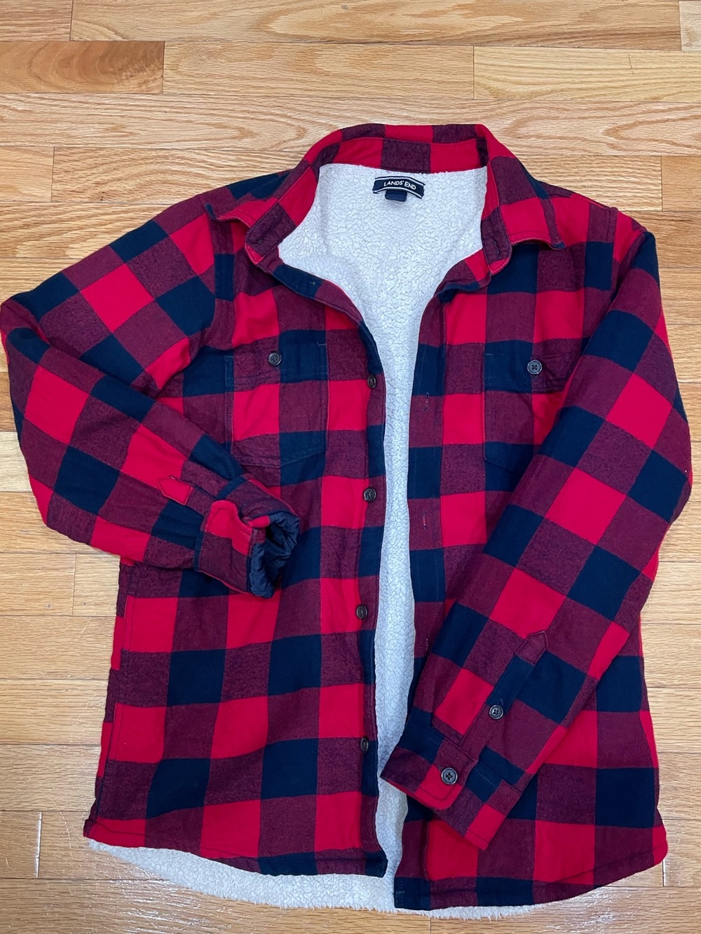Lands' End Red and Black Buffalo Plaid Sherpa Jacket